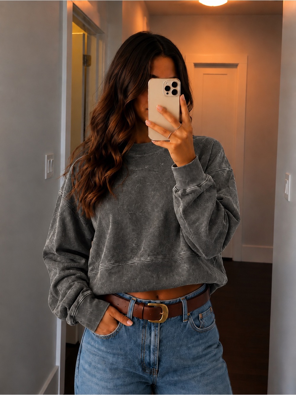 TALENTLESS Washed Charcoal Cropped Sweatshirt
